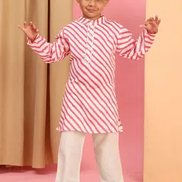 Cutiekins Boys Striped Mandarin Collar Kurta With Pyjama-image-47