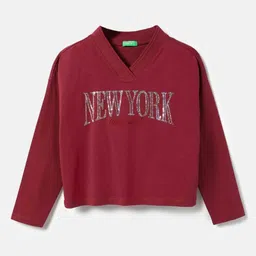 United Colors of Benetton Girls Typography Printed V-neck Cotton T-shirt-picture-43