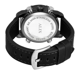 ALIX Men Brass Patterned Dial & Leather Straps Analogue and Digital Multi Function Watch AL3032 BLACK image 4