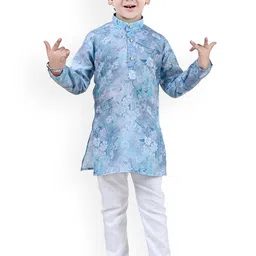Arshia Fashions Boys Floral Printed Mandarin Collar Straight Kurta With Pyjamas-picture-40