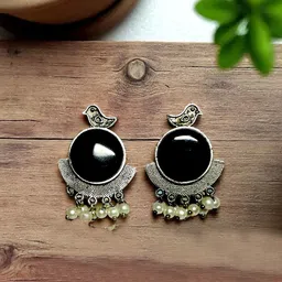 M55 Silver Plated Artificial Stones Studded & Beaded Circular Studs-23
