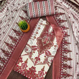 HERE&NOW Floral Embroidered Cotton Unstitched Dress Material-picture-26