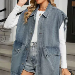 StyleCast Women Longline Denim Jacket with Patchwork-15