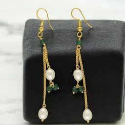 Sri Jagdamba Pearls Dealer Percy Gold-Plated Pearls Beaded Contemporary Drop Earrings-63
