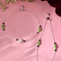 Silvermerc Designs Silver-Plated Floral Artificial Stones Studded and Beaded Anklets-picture-22