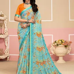 Anouk Rustic Floral Zari Pure Chiffon Dabu Saree-picture-26