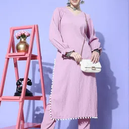 KSUT V-Neck Silk Crepe Kurta with Trousers-image-94