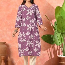 Sangria Floral Printed V-Neck Pure Cotton Kurta With Trousers-58