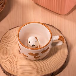 Rare Planet White & Brown 2 Pieces Textured Ceramic Glossy Mugs 240ml-8