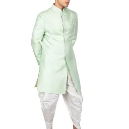 Anil Kumar Ajit Kumar Self Design Mandarin Collar Sherwani Set image 3