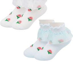 NESKA MODA Kids Girls Pack Of 2 White & Blue Ankle Length Socks-picture-36