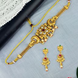 PRIVIUGold Plated Kundan Studded Necklace and Earrings-image-35