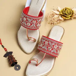 V-WALK Women Embellished Ethnic One Toe Flats-56