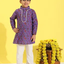 Cutiekins Boys Floral Printed Band Collar Straight Kurta With Pyjamas-picture-54
