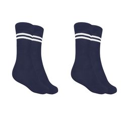 MUKHAKSH Pack of 2 Kids Navy Blue Socks with White Stripes-picture-31