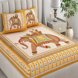 tundwal's Yellow & White Printed Pure Cotton 210 TC King Bedsheet Sets - 2.28 m x 2.74 m-image-48