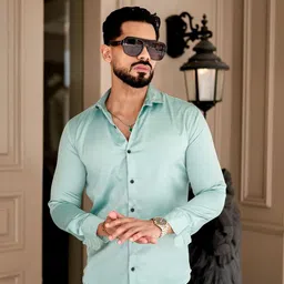 VORTEX Men Premium Slim Fit Solid Spread Collar Satin Casual Shirt-picture-45