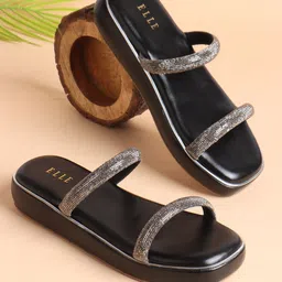 ELLE Embellished Party Platform Sandals with Buckles-50