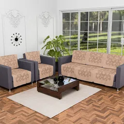 Kuber Industries Camel Brown 10 Pieces Printed Anti-Skid Cotton 5 Seater Sofa Covers-picture-2