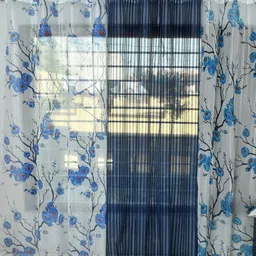 Galaxy Home Decor Blue & White 3 Pieces Floral Printed Sheer Door Curtains-image-86