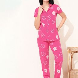 QUIRA Women Printed Lapel Collar Night suit-image-83
