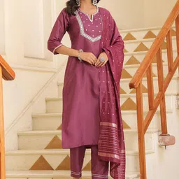 INCHEME Women Floral Embroidered Regular Thread Work Kurta & Trousers & Dupatta-picture-43