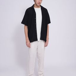 SELECTED Men Relaxed Fit Cuban Collar Textured Cotton Casual Shirt-image-56