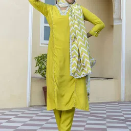 KALINI Women Solid Kurta with Trousers & Dupatta-picture-12