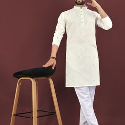 WELL TEX Floral Embroidered Mandarin Collar Sequins Straight Kurta-51
