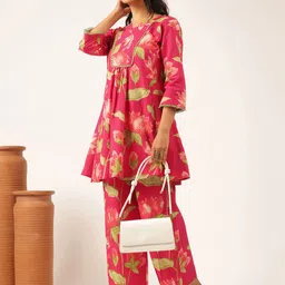 Vbuyz Floral Printed Pure Cotton V-Neck Tunic with Trousers Co-Ords image 4