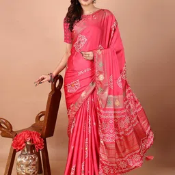Mitera Women Bandhani Printed Saree With Unstitched Blouse Piece-image-81