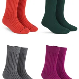 Dynamocks Pack Of 4 Striped Combed Cotton Odour Free Calf-Length Socks-25