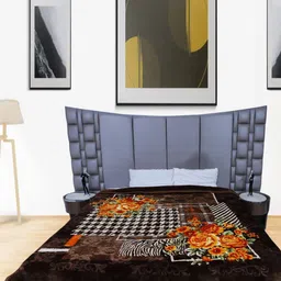 Rian Brown & Orange Floral Mink AC Room 450 GSM Double Bed Blanket-picture-58