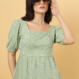 RAASSIO Floral Print Puff Sleeve Crepe Blouson Top-image-6