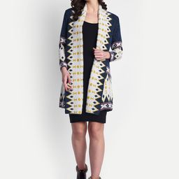 HAUTEMODA Geometric Woven Design Long Sleeves Open Front Woolen Shrug-53