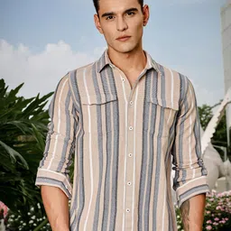 Thomas Scott Men Smart Slim Fit Opaque Striped Casual Shirt-image-6
