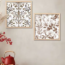 Kotart Brown & White 2 Pieces Wooden Floral Wall Paintings-picture-55