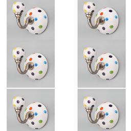 IndianShelf 6 Pcs Ceramic Dotted Wall Hangings Hooks-image-52