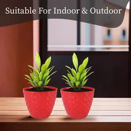 Kuber Industries Orange Colored & Red 2 Pieces Diamond Pattern Durable Planters image 3