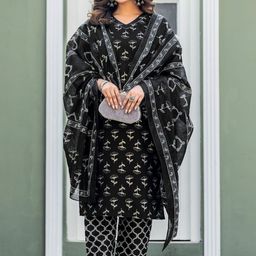 HERE&NOW Women Ethnic Motifs Printed Regular Kurta with Trousers & With Dupatta-image-85