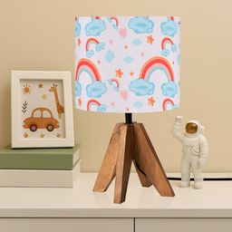Kuber Industries White Printed Terracotta Cylindrical Shaped Table Lamp-43