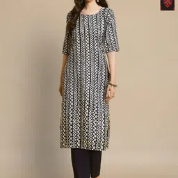HERE&NOW Women Ethnic Motifs Printed Crepe Kurta-picture-19