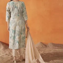 Anouk Mint Abstract Printed Round Neck Chanderi Silk Kurta With Trouser And Dupatta image 2