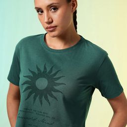 hrx by hrithik roshan Women Printed Round Neck Pure Cotton Green T-Shirt-picture-11