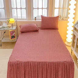 JC HOME Red & White Geometric Printed 150 TC Queen Bedsheet With 2 Pillow Covers-27