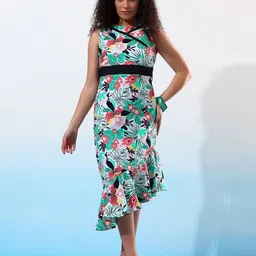Justin Whyte Floral Print Crepe Fit & Flare Midi Dress-image-17