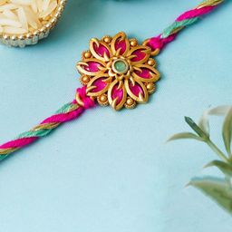 eCraftIndia Artfificial Stones Studded Flower Rakhi-image-94