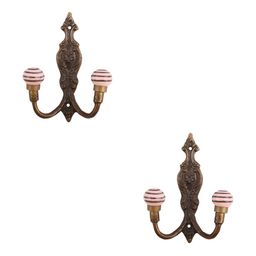 IndianShelf Pink & Brown 2 Pieces Ceramic Strip Door Hangers Wall Hooks-image-95