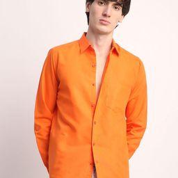 Voroxy Men Smart Spread Collar Solid Cotton Casual Shirt-image-84