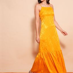 Globus Self Design Shoulder Straps Satin Maxi Dress-image-70